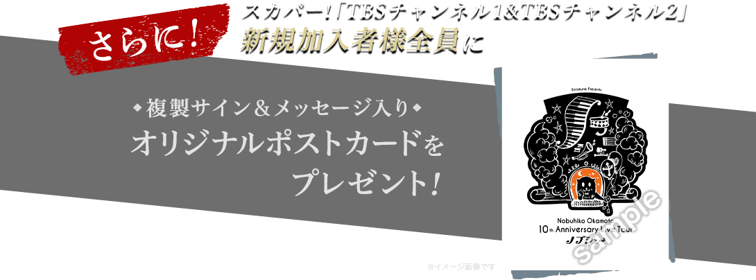 さらに！スカパー！「TBSチャンネル1&TBSチャンネル2」新規加入者様全員に 複製サイン&メッセージ入りオリジナルポストカード サムネイル